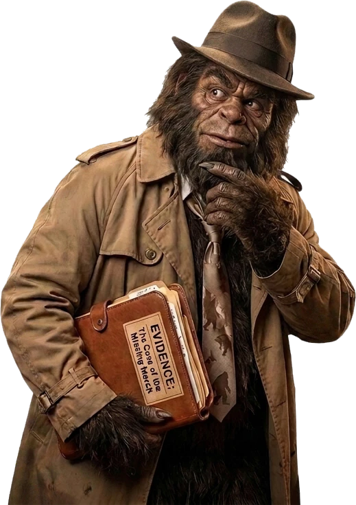 Mystery Ink Saul Sasquatch thinking about a clue that could break the case